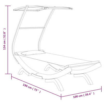 Pat Exterior cu Baldachin Antracit - Lemn Masiv 100x190 cm