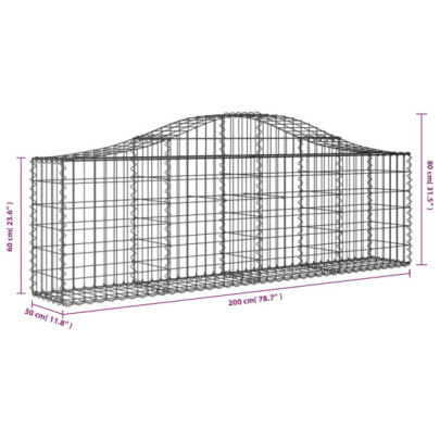 Coșuri Gabion Arcuite 4 Bucăți - Fier Galvanizat 200x30x60/80cm