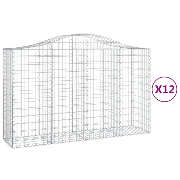 Coșuri Gabion Arcuite 12 buc - Fier Galvanizat | Gard Decorativ