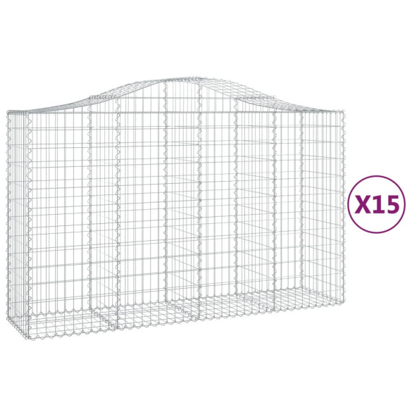 Coșuri Gabion Arcuite 15 buc - 200x50x120/140 cm