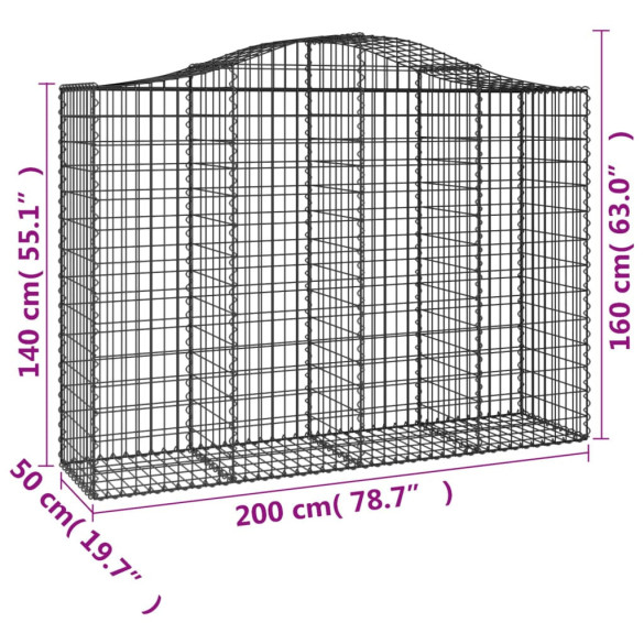 Coșuri Gabion Arcuite 12 bucăți - Fier Galvanizat 200x50cm