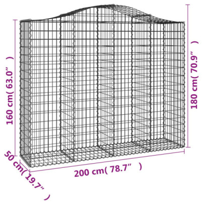 Coșuri Gabion Arcuit 200x50x160/180 cm - Fier Galvanizat