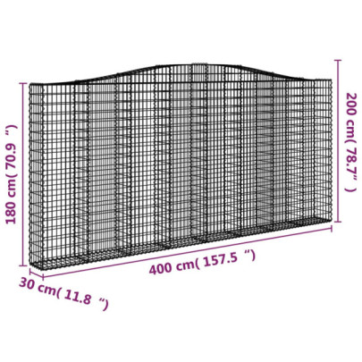 Coșuri Gabion Arcuite 400x30x180/200 cm - Fier Galvanizat