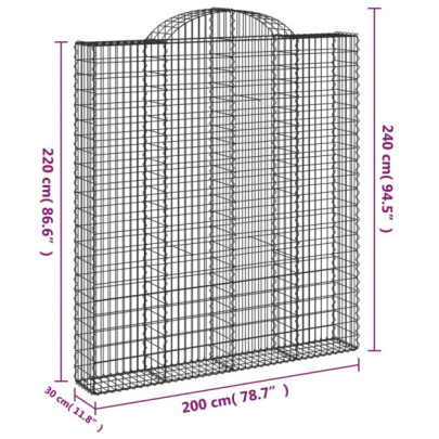 Coșuri Gabion Arcuite 200x30x220/240cm - Fier Galvanizat